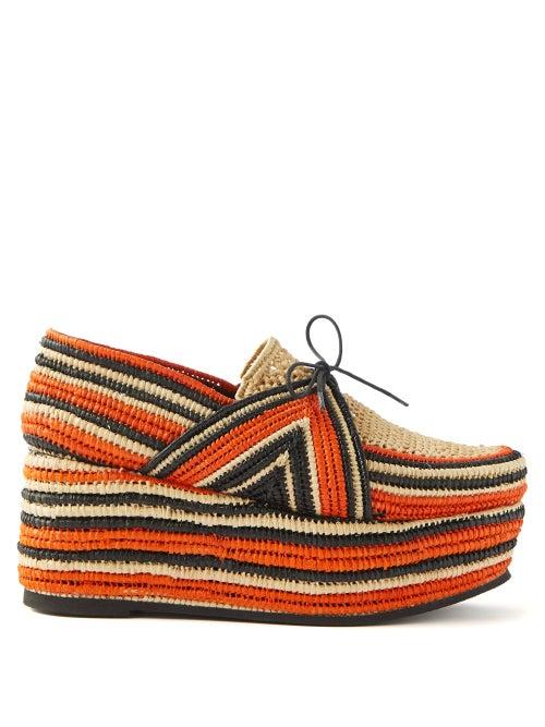 Gabriela Hearst - Diamond Striped-raffia Flatform Loafers - Womens - Red Multi