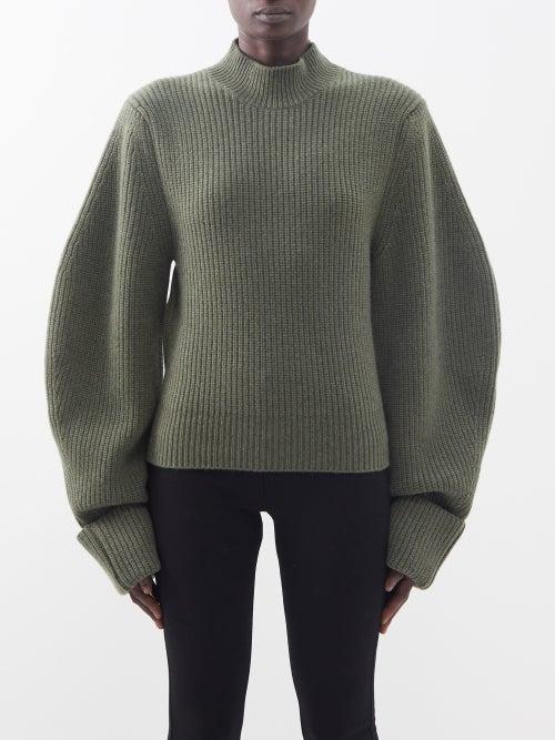 Sa Su Phi - Balloon-sleeve Ribbed-knit Cashmere Sweater - Womens - Khaki