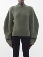 Sa Su Phi - Balloon-sleeve Ribbed-knit Cashmere Sweater - Womens - Khaki