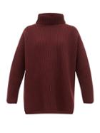 Matchesfashion.com Joseph - Oversized Ribbed Merino Wool Roll Neck Sweater - Womens - Burgundy