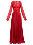 Matchesfashion.com Alexandre Vauthier - Plunge-neck Side-slit Gown - Womens - Red