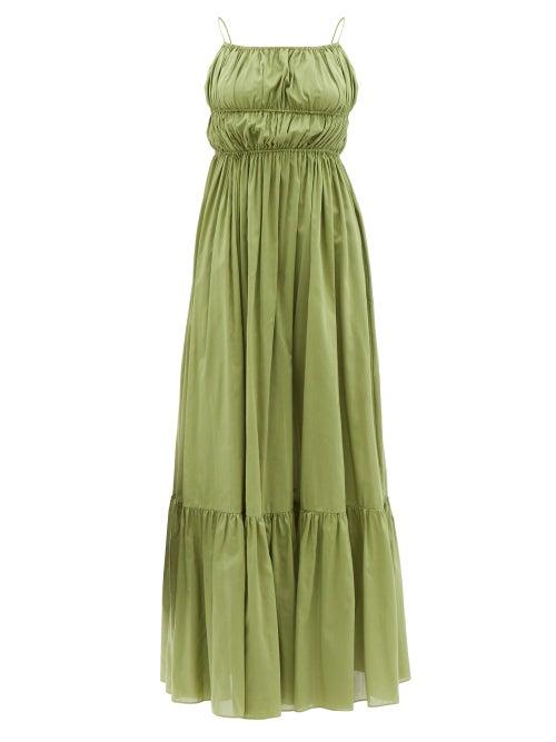 Matteau - Gathered Organic-cotton Blend Poplin Dress - Womens - Khaki