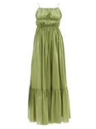 Matteau - Gathered Organic-cotton Blend Poplin Dress - Womens - Khaki