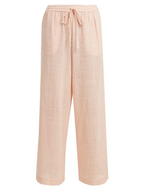 Matchesfashion.com Marysia - Embroidered Cotton Wide Leg Trousers - Womens - Pink