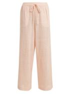 Matchesfashion.com Marysia - Embroidered Cotton Wide Leg Trousers - Womens - Pink