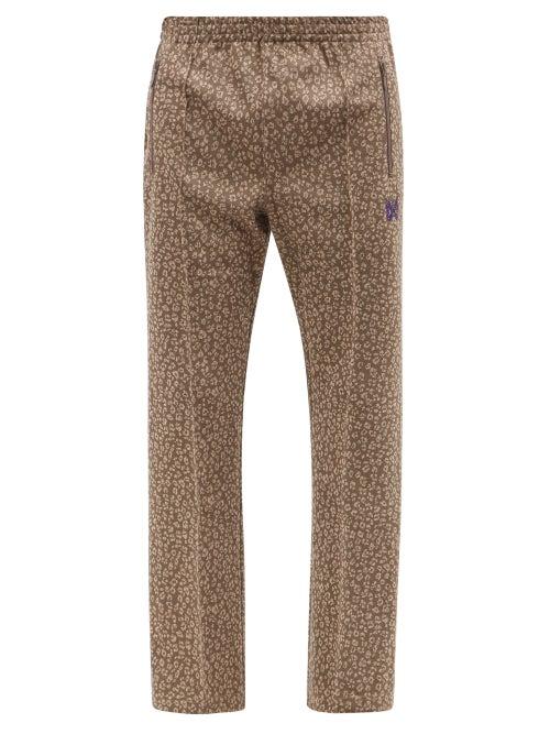 Needles - Butterfly-embroidered Leopard-jacquard Track Pants - Mens - Brown