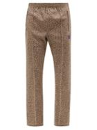 Needles - Butterfly-embroidered Leopard-jacquard Track Pants - Mens - Brown