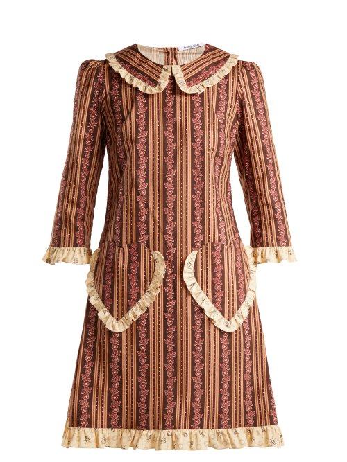 Matchesfashion.com Batsheva - Ruffle Trimmed Floral Print Cotton Dress - Womens - Brown Multi