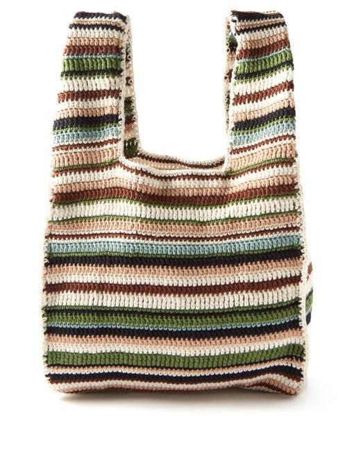 Alanui - Beach Break Striped Cotton-crochet Tote Bag - Womens - Green Stripe