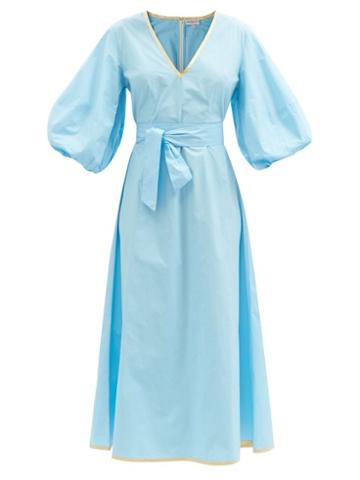 Hester Bly - Naidu Puff-sleeve Belted Cotton Dress - Womens - Light Blue