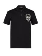 Matchesfashion.com Alexander Mcqueen - Skull Embroidered Cotton Piqu Polo Shirt - Mens - Black Multi