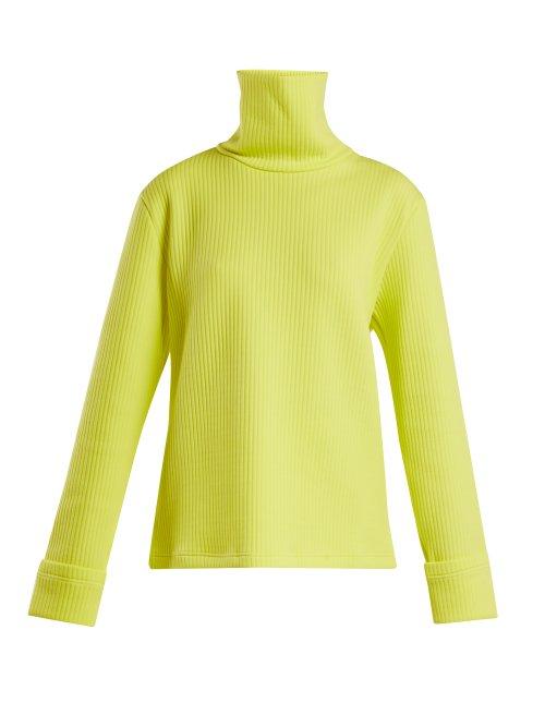 Matchesfashion.com Mm6 Maison Margiela - Ribbed Technical Jersey Roll Neck Sweater - Womens - Yellow