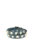 Matchesfashion.com Valentino Garavani - Rockstud Leather Wrap Bracelet - Womens - Blue