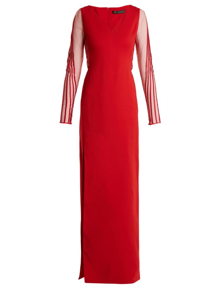 Versace Striped Tulle And Crepe Gown