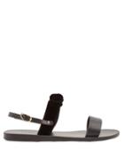 Matchesfashion.com Ancient Greek Sandals - Clio Bow Embellished Leather And Velvet Sandals - Womens - Black