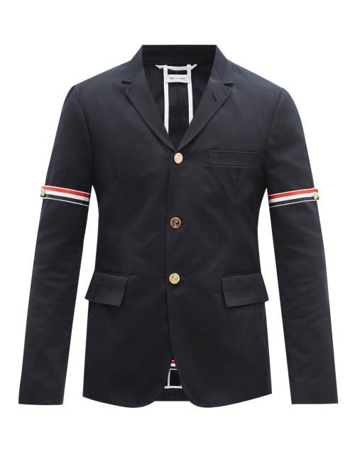 Mens Rtw Thom Browne - Single-breasted Trimmed Cotton-twill Blazer - Mens - Navy