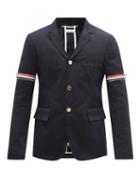 Mens Rtw Thom Browne - Single-breasted Trimmed Cotton-twill Blazer - Mens - Navy