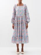 Horror Vacui - Manon Floral-print Cotton-poplin Dress - Womens - Blue Pink