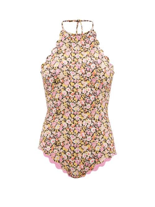 Marysia - Mott Reversible Scalloped Floral-print Swimsuit - Womens - Pink Floral