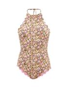 Marysia - Mott Reversible Scalloped Floral-print Swimsuit - Womens - Pink Floral