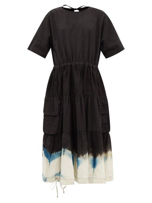 Story Mfg. - Forager Emilie Tie-dyed Organic Cotton-blend Dress - Womens - Black White