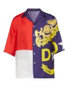 Matchesfashion.com Versace - Panelled Logo Print Short Sleeved Silk Shirt - Mens - Multi