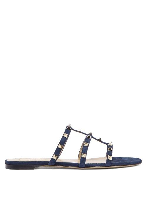 Matchesfashion.com Valentino - Rockstud Suede Sandals - Womens - Navy