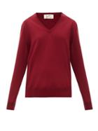Matchesfashion.com Giuliva Heritage Collection - The Euridice V Neck Virgin Wool Sweater - Womens - Burgundy