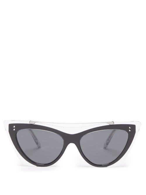Matchesfashion.com Valentino - Rockstud Acetate Cat Eye Sunglasses - Womens - Black