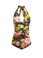 Matchesfashion.com Dolce & Gabbana - Halterneck Floral Print Swimsuit - Womens - Black Multi