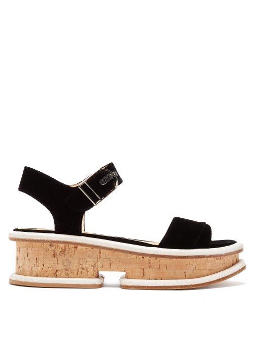 Matchesfashion.com Gabriela Hearst - Bradley Velvet Flatform Sandals - Womens - Black