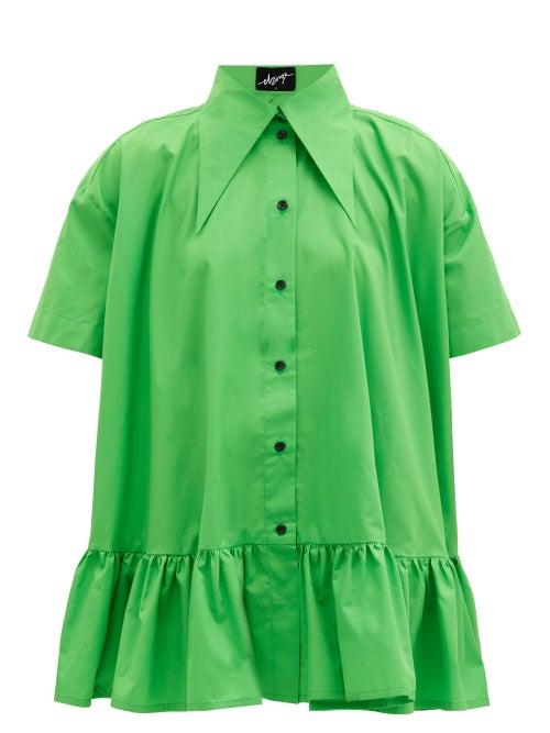 Matchesfashion.com Elzinga - Exaggerated-collar Poplin Mini Dress - Womens - Green