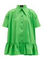 Matchesfashion.com Elzinga - Exaggerated-collar Poplin Mini Dress - Womens - Green