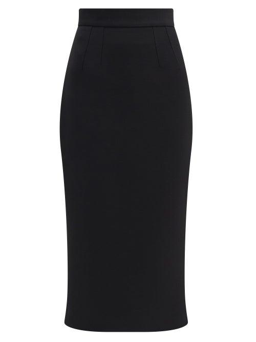 Matchesfashion.com Dolce & Gabbana - High-rise Wool-crepe Midi Skirt - Womens - Black