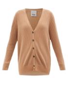 Allude - V-neck Ribbed-cashmere Cardigan - Womens - Tan