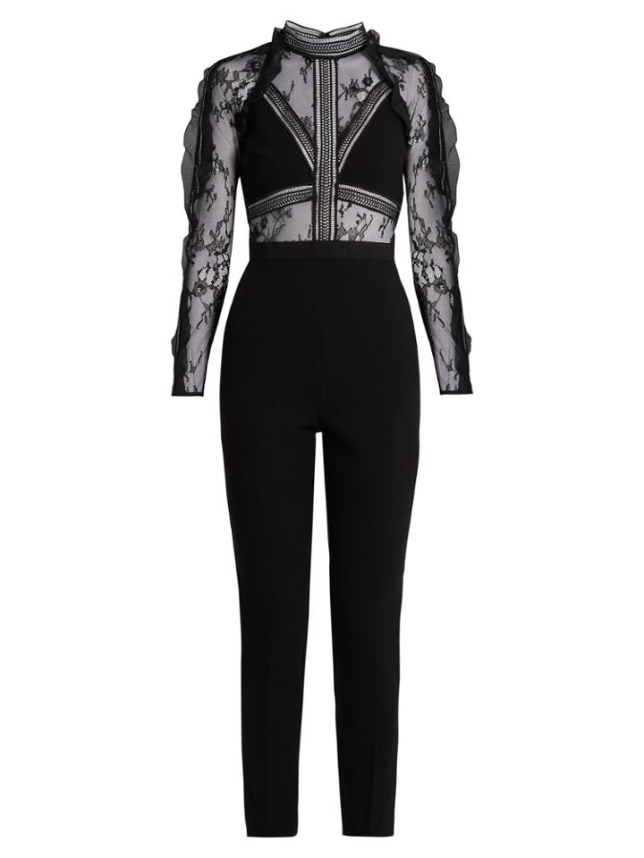 Self-portrait Hall Lace-panel Slim-leg Jumpsuit