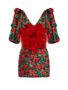 Gucci Flower-embellished Ruched Silk Mini Dress