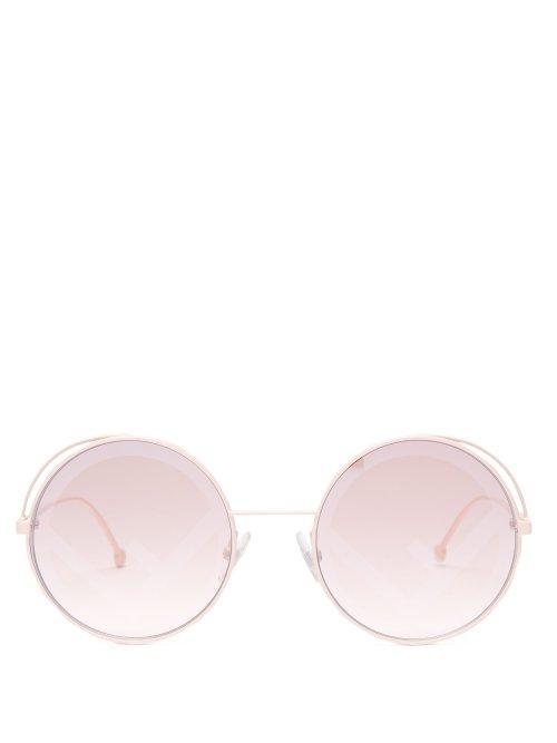 Matchesfashion.com Fendi - Fendirama Rounded Frame Metal Sunglasses - Womens - Light Pink