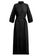 Matchesfashion.com Cefinn - Tie Waist Gathered Crepe Midi Dress - Womens - Black Multi