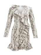 Matchesfashion.com Msgm - Snake Print Laminated Mini Dress - Womens - Beige Multi