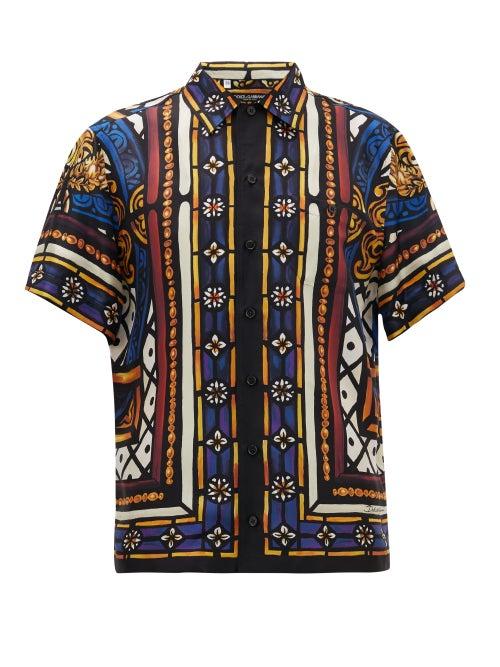 Matchesfashion.com Dolce & Gabbana - King's Age Stained-glass Print Silk-faille Shirt - Mens - Multi