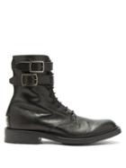 Matchesfashion.com Saint Laurent - Double Buckled Leather Combat Boots - Womens - Black