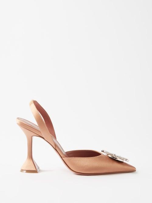 Amina Muaddi - Begum 95 Crystal-embellished Satin Slingback Pumps - Womens - Nude