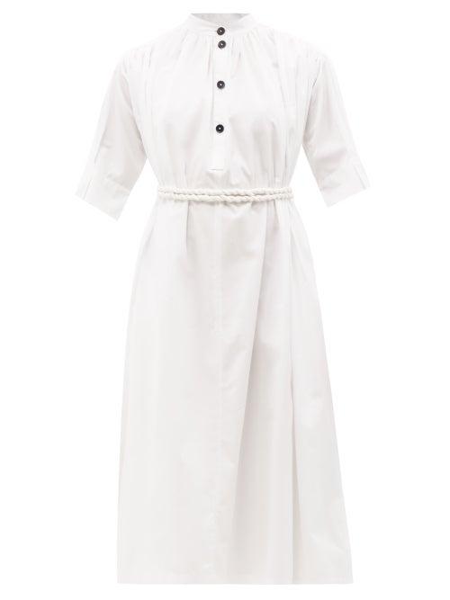 Jil Sander - Gathered Belted Cotton-poplin Shirt Dress - Womens - White