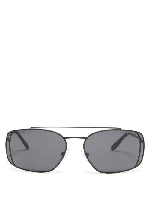 Matchesfashion.com Prada Eyewear - Rectangular Metal Sunglasses - Mens - Black