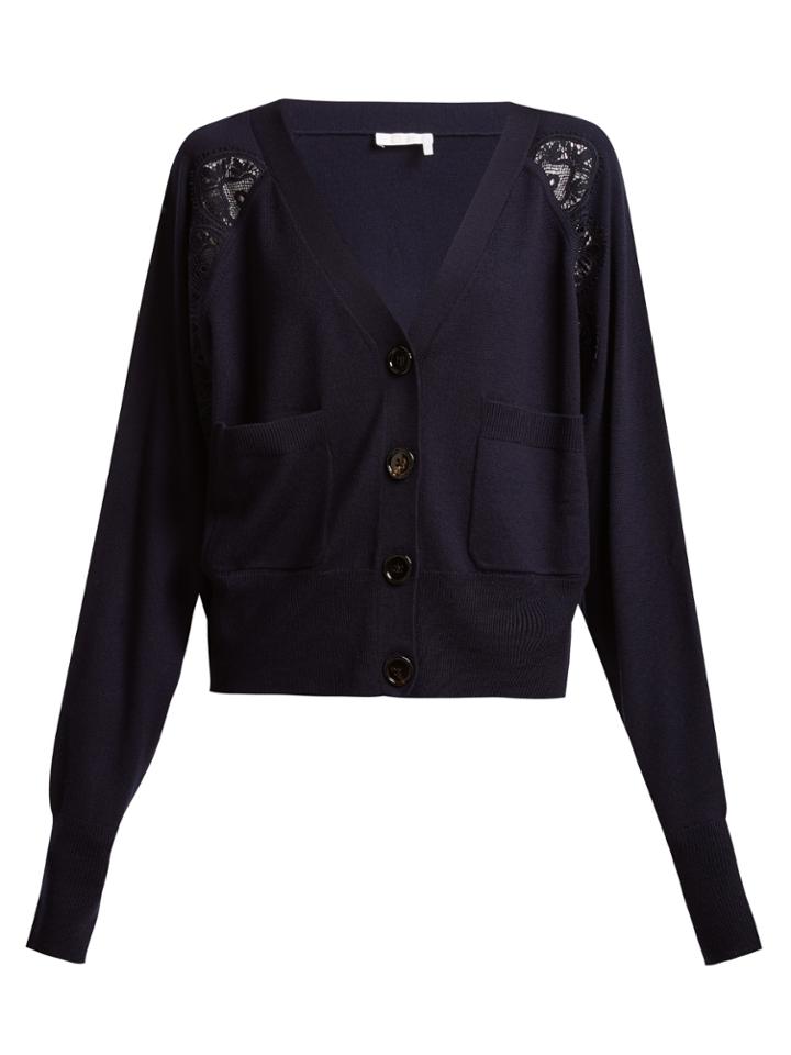 Chloé Lace-insert Wool Cardigan