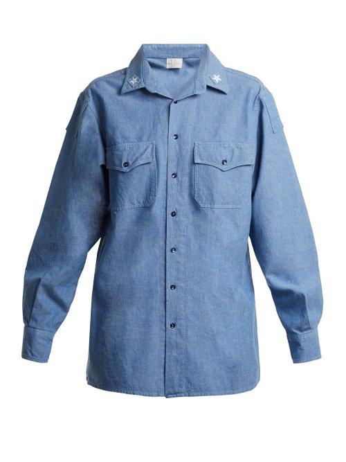 Matchesfashion.com Myar - Its0a Italian Star Patch Chambray Shirt - Womens - Light Blue
