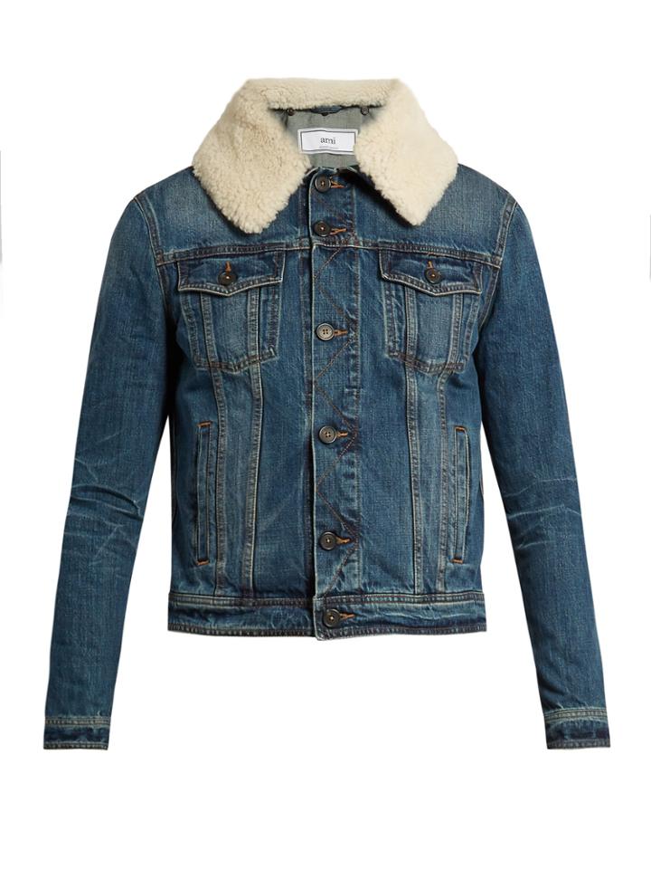 Ami Shearling-collar Denim Jacket