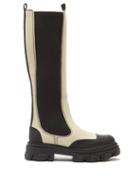 Ganni - Chunky Leather Knee-high Boots - Womens - Ivory Multi