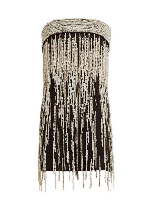 Matchesfashion.com Attico - Pearl And Crystal Satin Mini Dress - Womens - Black